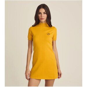 Malbon Lauren Dress Womens Small Yellow Knit Mock Neck Short Sleeve Sweater Golf